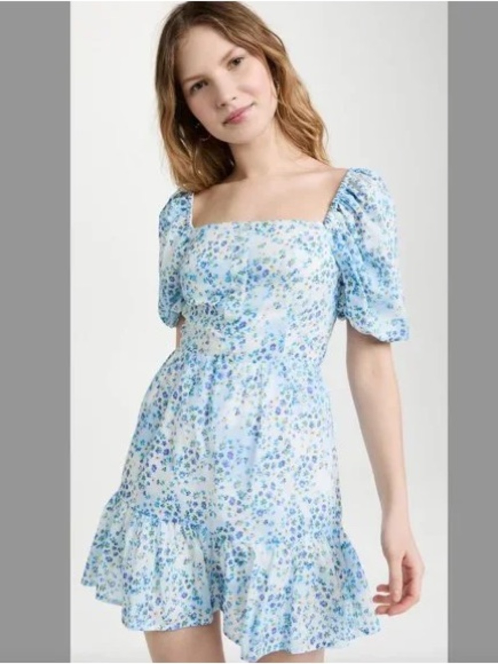 BB Dakota by Steve Madden Light Blue Floral Puff-Sleeve Mini Dress